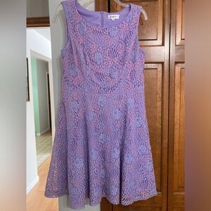 Kingfancy Purple Lace Floral Sleeveless Cocktail Dress L Large
